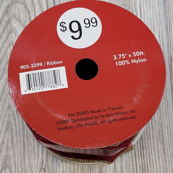 Sheer Red Ribbon Gold Trim Glitter Swirls Wired Christmas Bow Wedding 3.75" 50ft - Picture 3 of 4